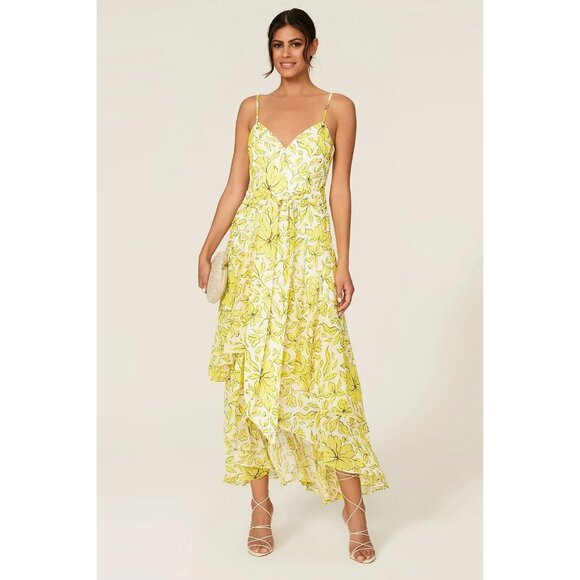 Badgley Mischka Dresses & Skirts - GORGEOUS *Badgley Mischka* Yellow Mixed Print Ruffle Hem Dress | Size 0 | EUC